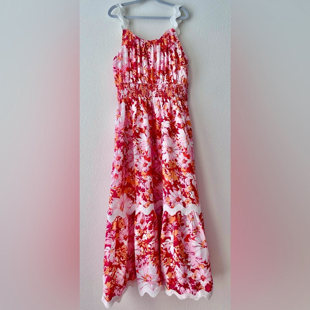 NEW with tag Grace Karin Pink, Orange, and White Floral Dress with Ricrac Straps